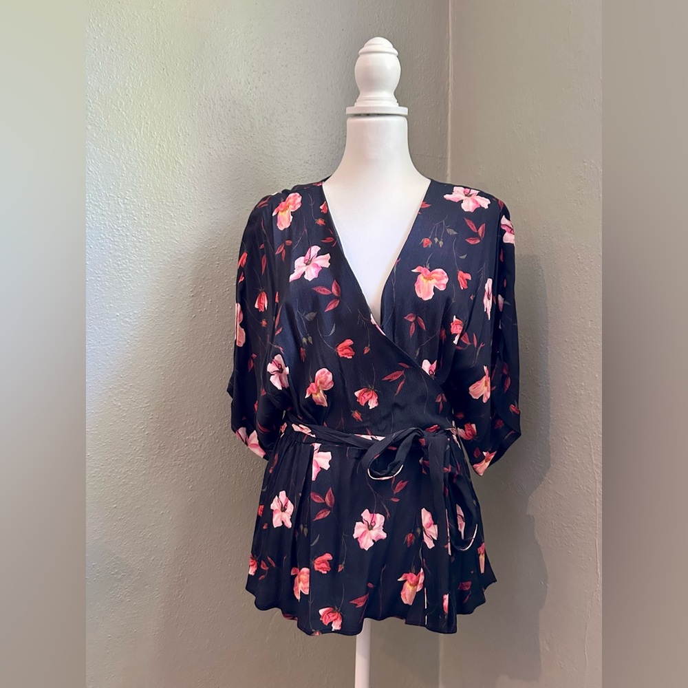 Just “Olivia” floral wrap blouse